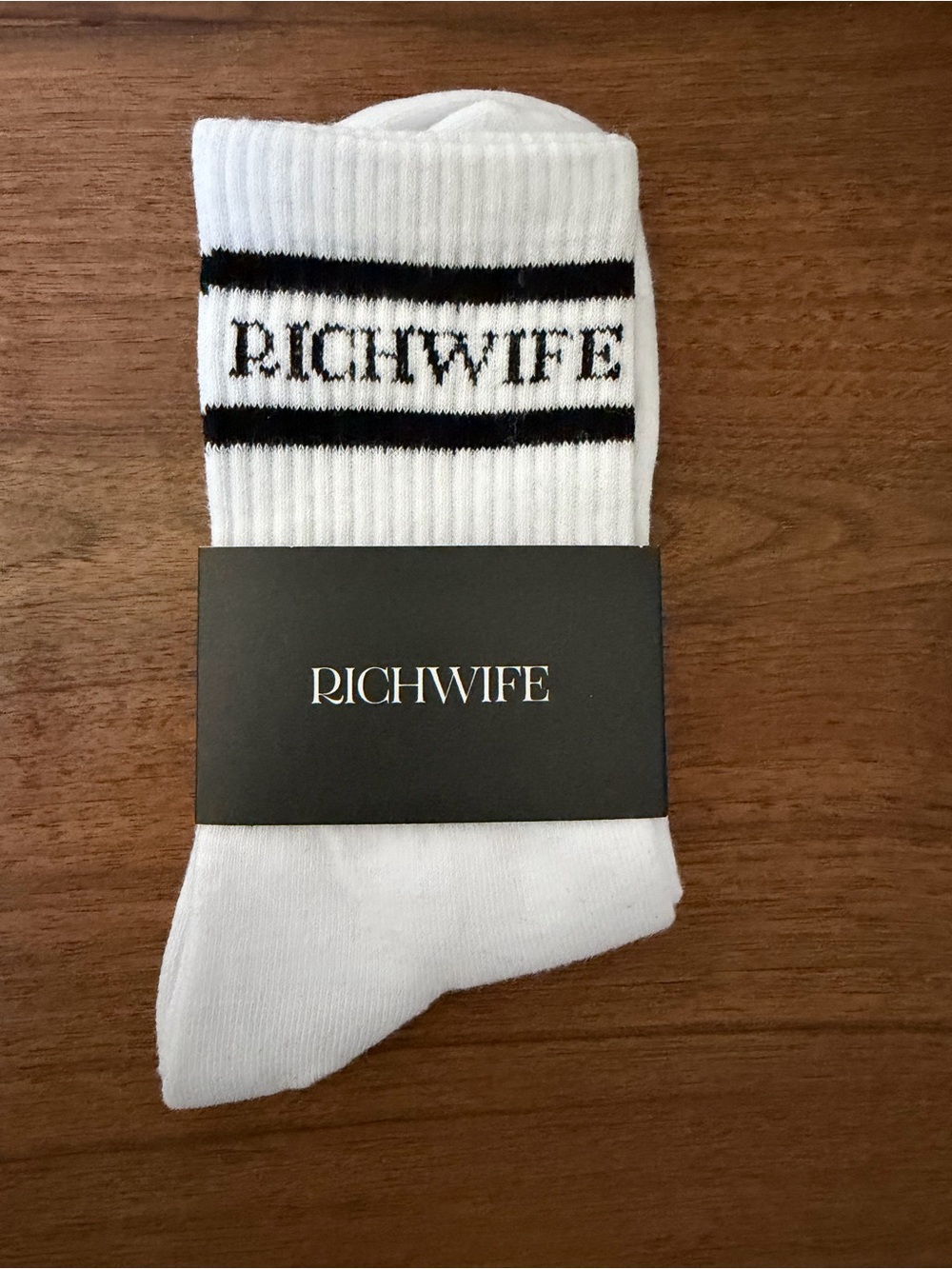 Richwife White Crew Socks with Black Stripe Accent